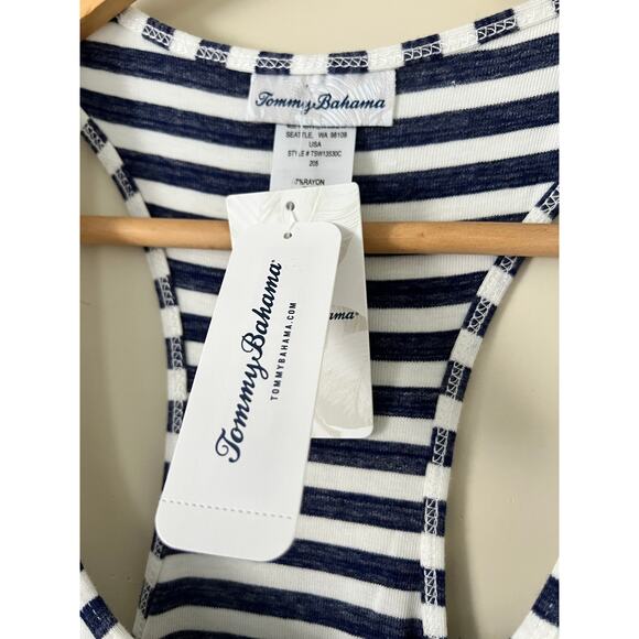 NWT Tommy Bahama Blue Depths Striped Midi Dress Womens M Nautical Maxi Racerback - Picture 3 of 5